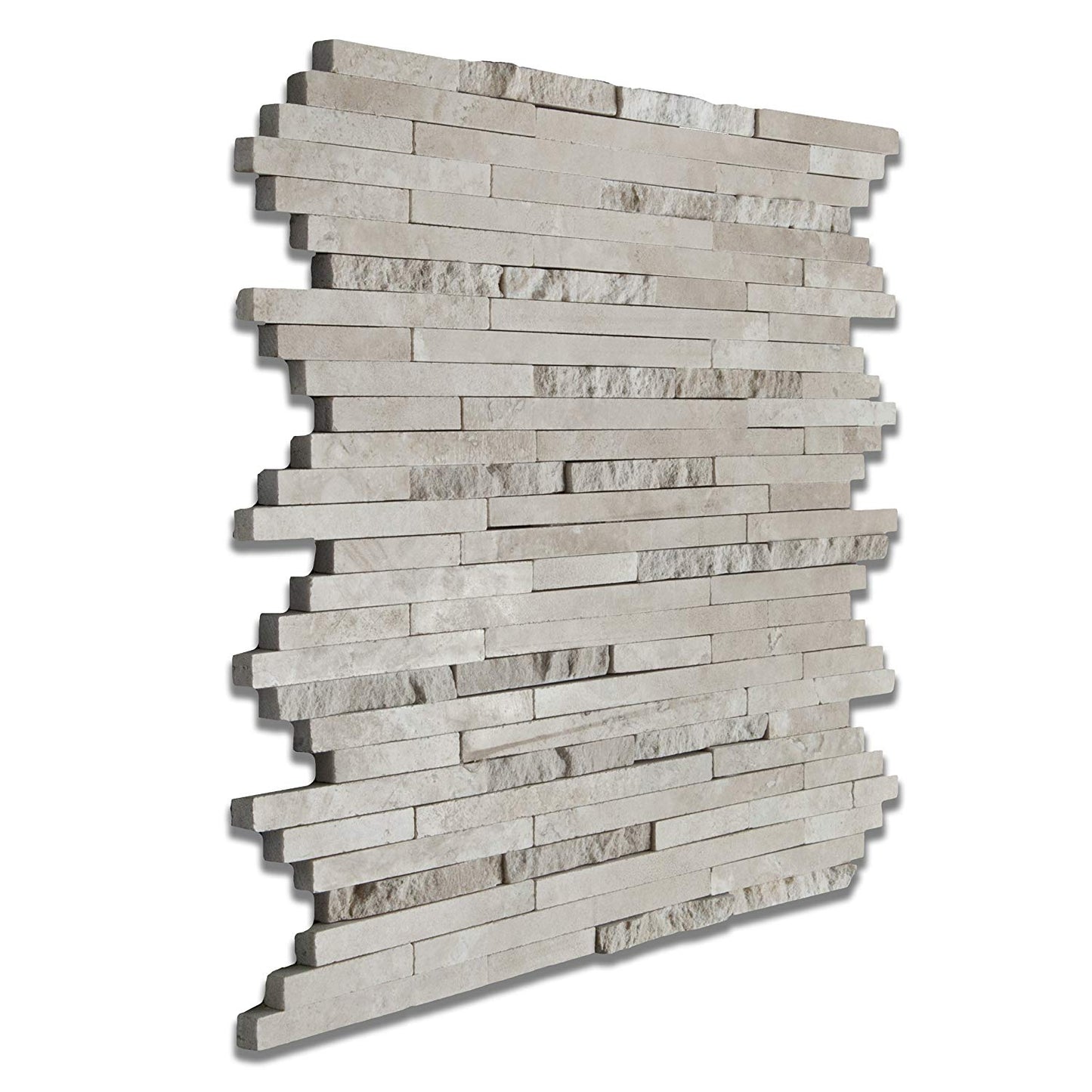 Durango Cream (Paredon) Travertine Polished & Split-faced Random-Strip Mosaic Tile - Sample Piece - Tilefornia