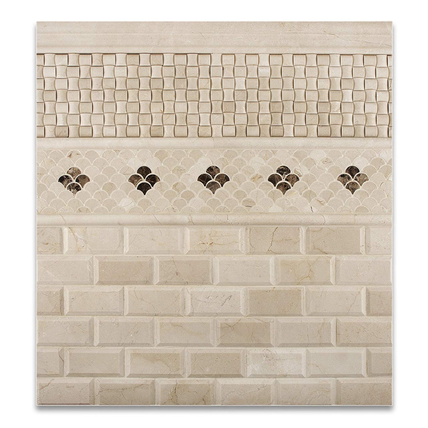 Crema Marfil Marble Polished Fan Mosaic Tile - 6" X 6" Sample - Tilefornia