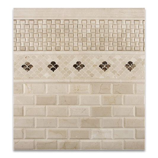 Crema Marfil Marble Polished Fan Mosaic Tile - 6" X 6" Sample - Tilefornia
