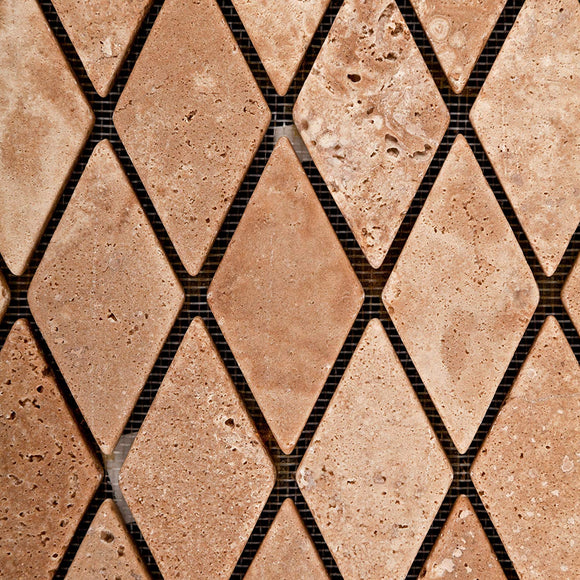 Andean Walnut Peruvian Travertine Diamond - Rhomboid Tumbled Mosaic Tile - Lot of 50 Sheets - Tilefornia