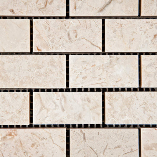 Crema Diva Marble 1 X 2 Polished Brick Mosaic Tile - Lot of 50 Sheets - Tilefornia