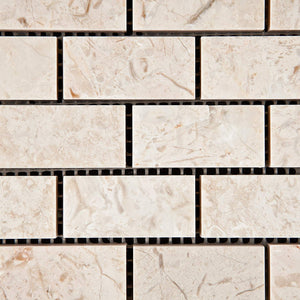 Crema Diva Marble 1 X 2 Polished Brick Mosaic Tile - 6" X 6" Sample - Tilefornia