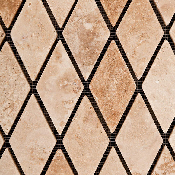 Andean Vanilla Peruvian Travertine Diamond - Rhomboid Tumbled Mosaic Tile - Box of 5 Sheets - Tilefornia
