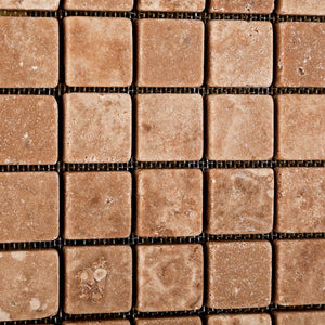 Andean Walnut Peruvian Travertine 1 X 1 Tumbled Mosaic Tile - 6" X 6" Sample - Tilefornia