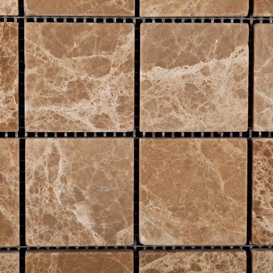 Emperador Light (Cedar) Marble 2 X 2 Tumbled Mosaic Tile - Box of 5 Sheets - Tilefornia