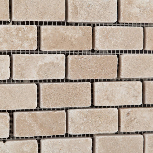 Durango Cream (Paredon) Travertine 1 X 2 Tumbled Brick Mosaic Tile - Lot of 50 Sheets - Tilefornia