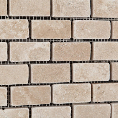 Beige Durango Travertine Brick Mosaic Tile 1x2, Tumbled