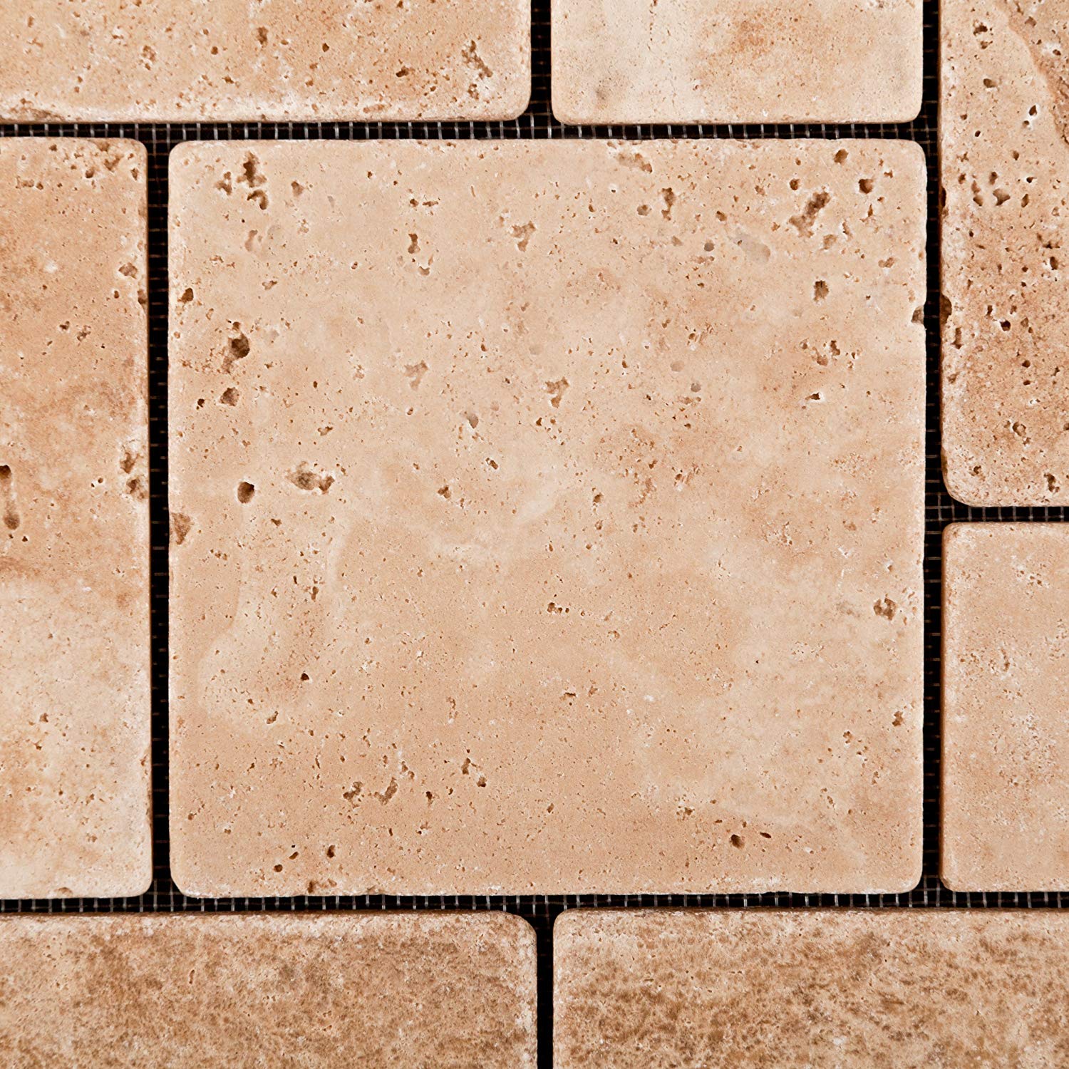 Andean Vanilla Peruvian Travertine OPUS Mini-Pattern Tumbled Mosaic Tile - Lot of 50 Sheets - Tilefornia