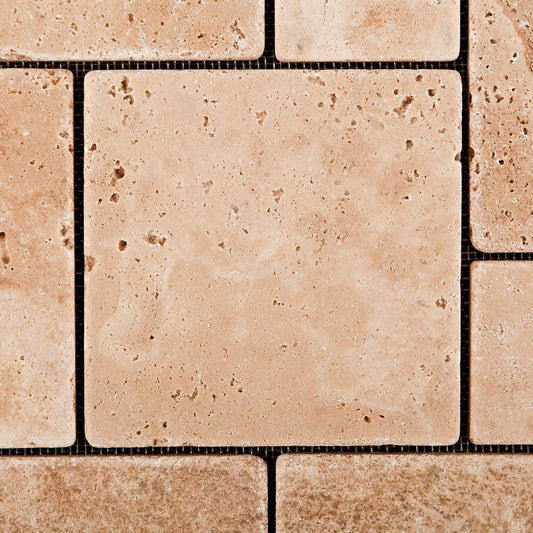 Andean Vanilla Peruvian Travertine OPUS Mini-Pattern Tumbled Mosaic Tile - Lot of 50 Sheets - Tilefornia