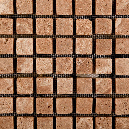 Andean Walnut Peruvian Travertine 5/8 X 5/8 Tumbled Mosaic Tile - Lot of 50 Sheets - Tilefornia