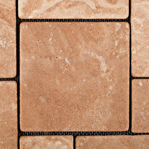 Andean Walnut Peruvian Travertine OPUS Mini-Pattern Tumbled Mosaic Tile - 6" X 6" Sample - Tilefornia