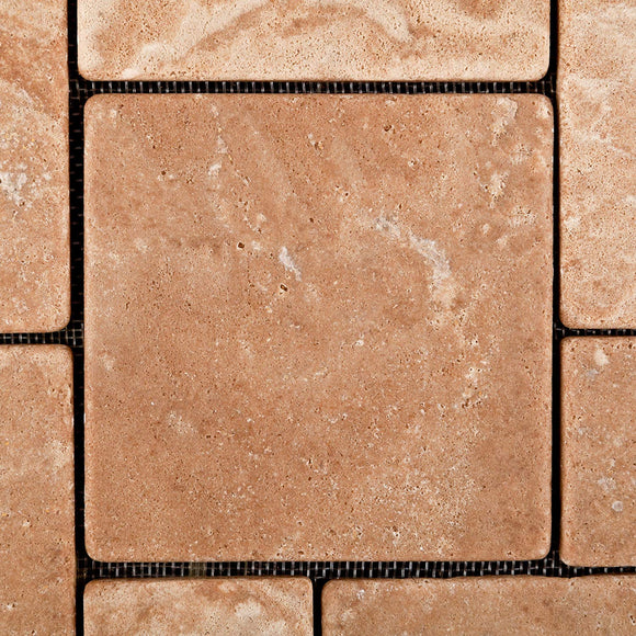 Andean Walnut Peruvian Travertine OPUS Mini-Pattern Tumbled Mosaic Tile - 6