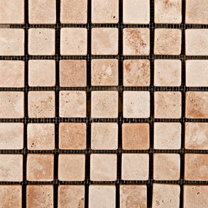 Andean Vanilla Peruvian Travertine 5/8 X 5/8 Tumbled Mosaic Tile - Lot of 50 Sheets - Tilefornia