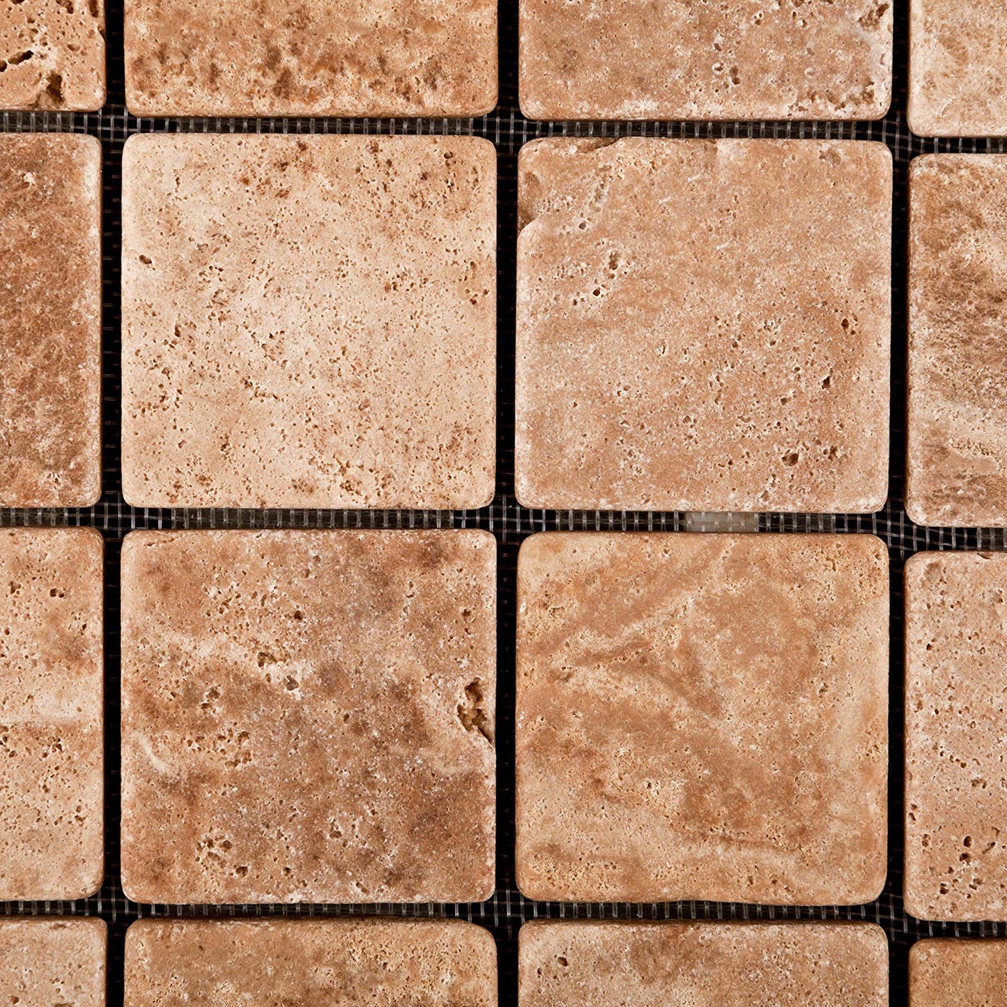 Andean Walnut Peruvian Travertine 2 X 2 Tumbled Mosaic Tile - 6" X 6" Sample - Tilefornia