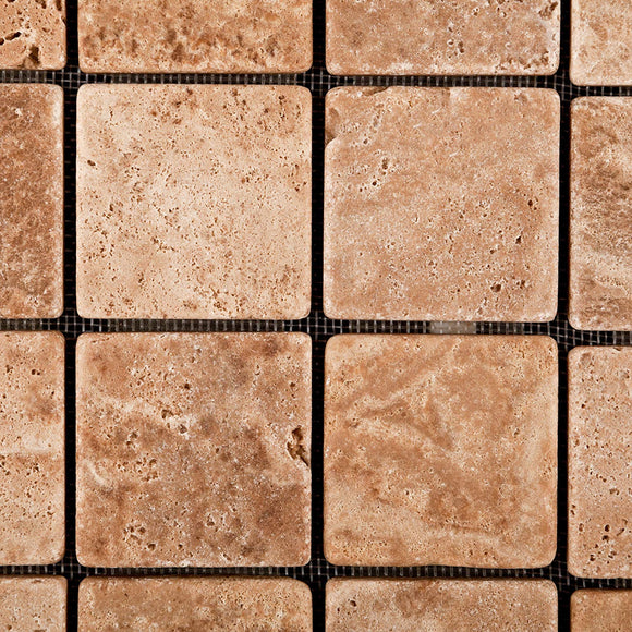 Andean Walnut Peruvian Travertine 2 X 2 Tumbled Mosaic Tile - Box of 5 Sheets - Tilefornia