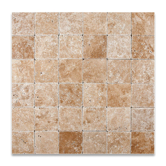 Walnut Travertine 4 X 4 Field Tile, Tumbled - 4-pcs. Sample Set - Tilefornia