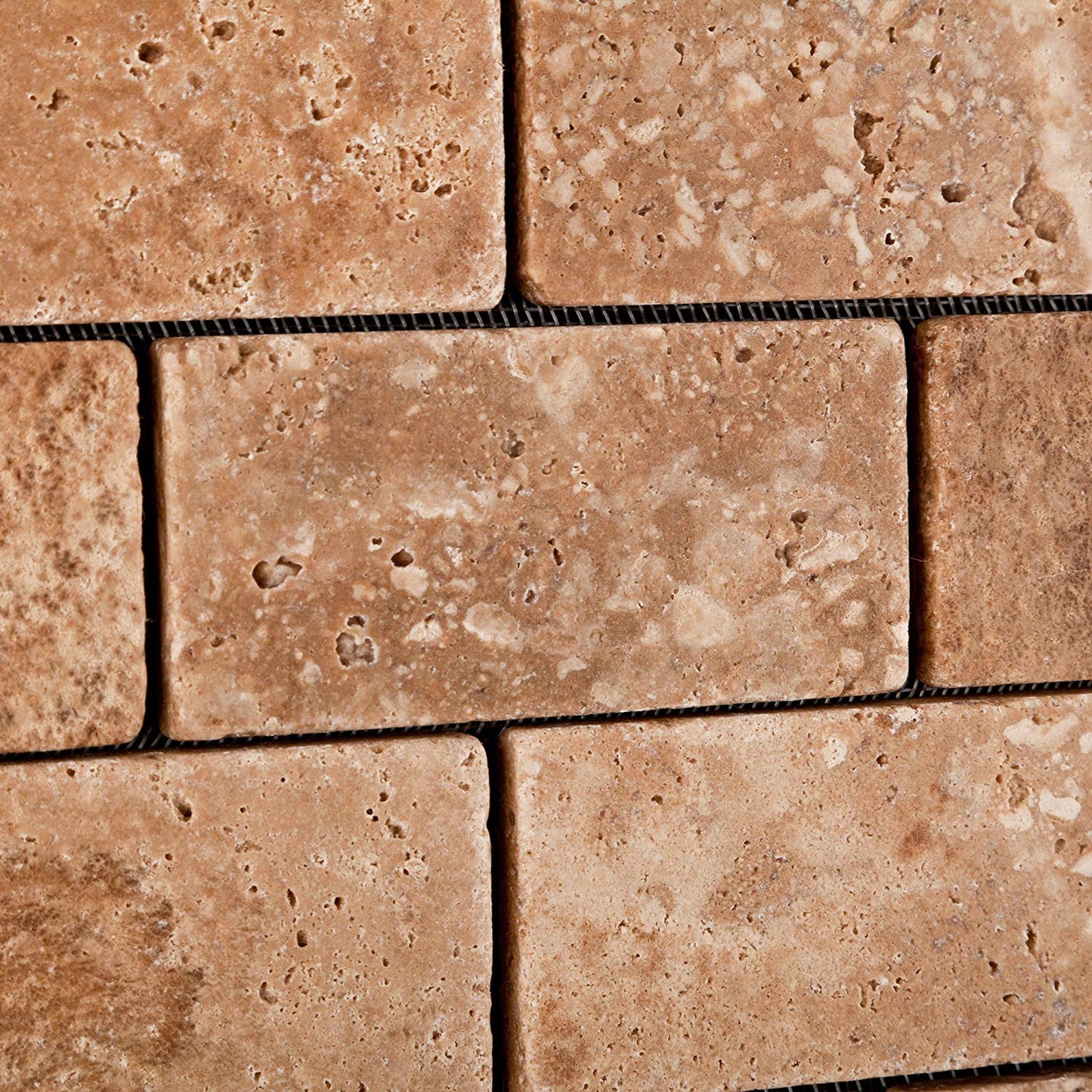 Andean Walnut Peruvian Travertine 2 X 4 Tumbled Brick Mosaic Tile - Lot of 50 Sheets - Tilefornia