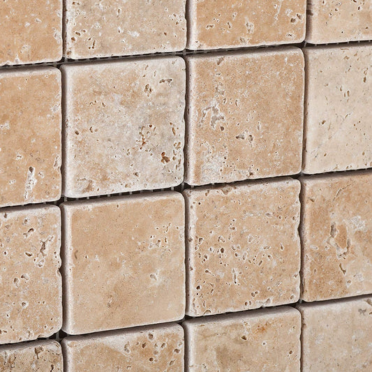 Walnut Travertine 2 X 2 Tumbled Mosaic Tile - Box of 5 Sheets - Tilefornia