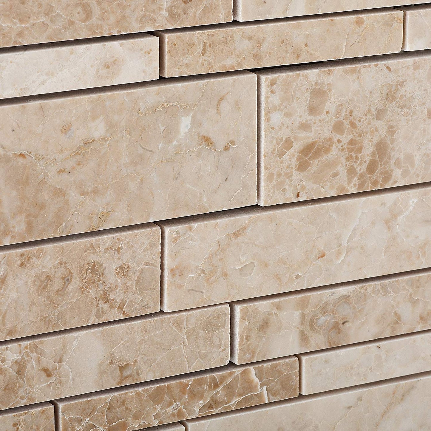 Cappuccino Marble Random-Strip Polished Mosaic Tile - Lot of 50 Sheets - Tilefornia