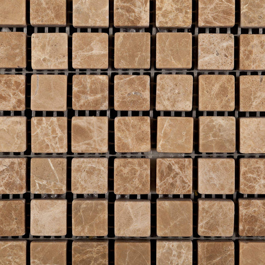 Emperador Light (Cedar) Marble 5/8 X 5/8 Tumbled Mosaic Tile - Lot of 50 Sheets - Tilefornia