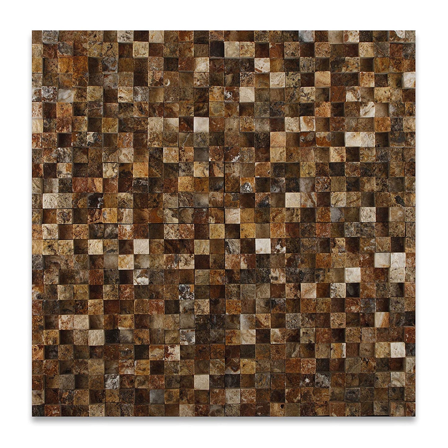 Scabos 1X1 Travertine HI-LOW Split-Faced Mosaic Tile - Tilefornia