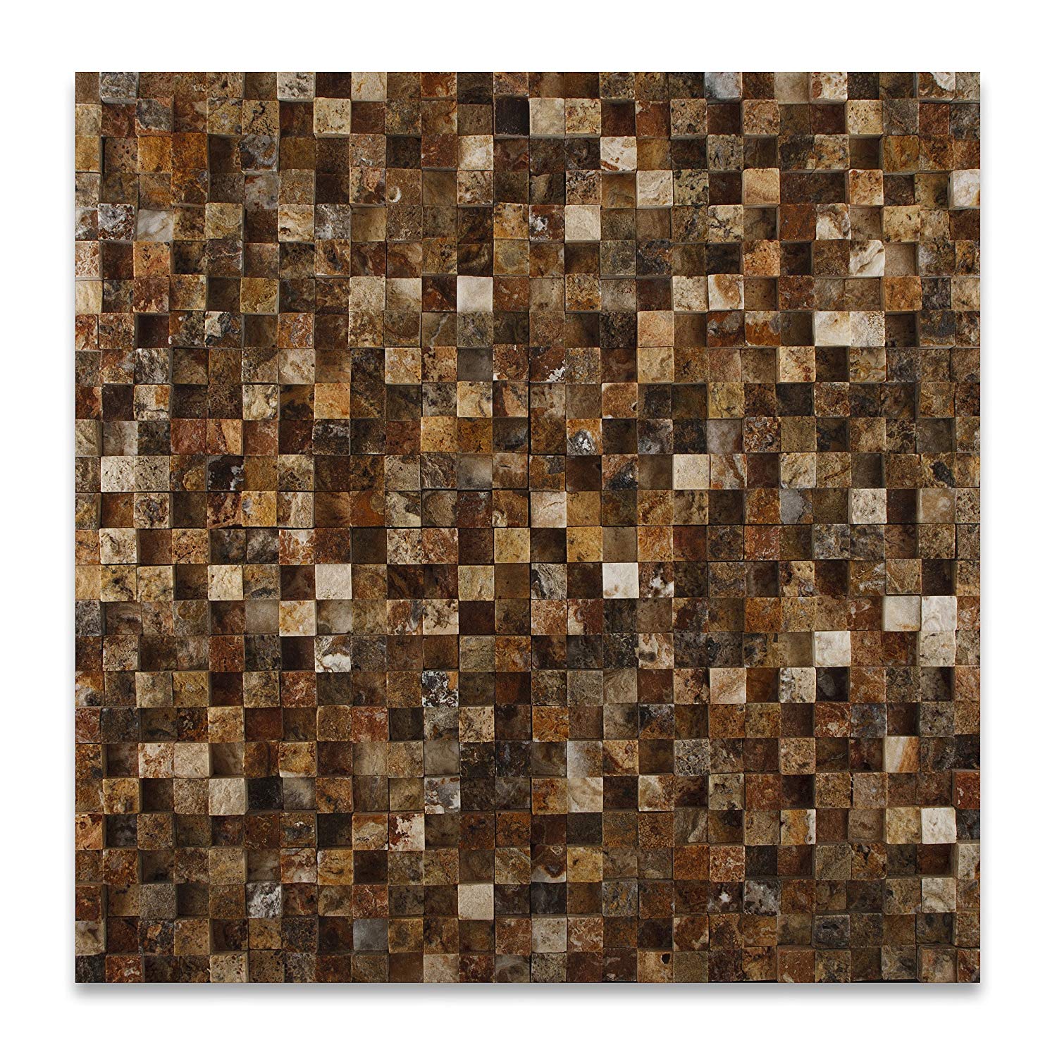 Scabos 1X1 Travertine HI-LOW Split-Faced Mosaic Tile - Tilefornia