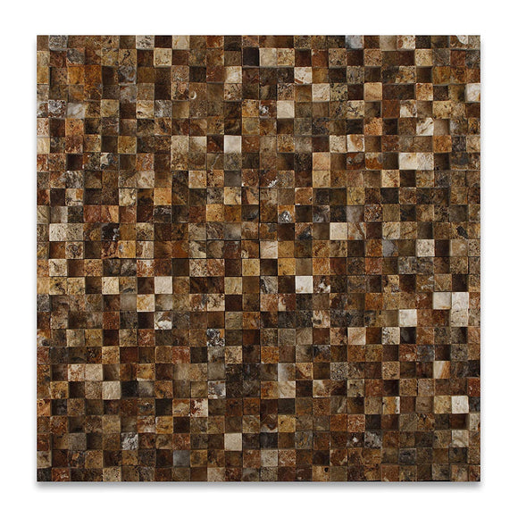 Scabos 1X1 Travertine HI-LOW Split-Faced Mosaic Tile - Tilefornia