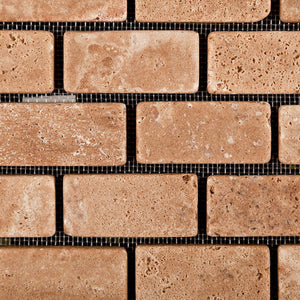 Andean Walnut Peruvian Travertine 1 X 2 Tumbled Brick Mosaic Tile - Box of 5 Sheets - Tilefornia