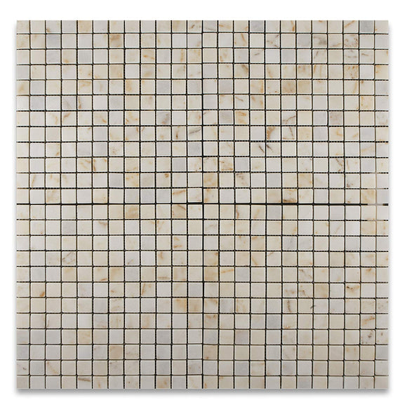 Turkish Afyon Sugar/Gold Marble Tumbled 1 X 1 Mosaic Tile on Mesh - Box of 5 sq. ft. - Tilefornia