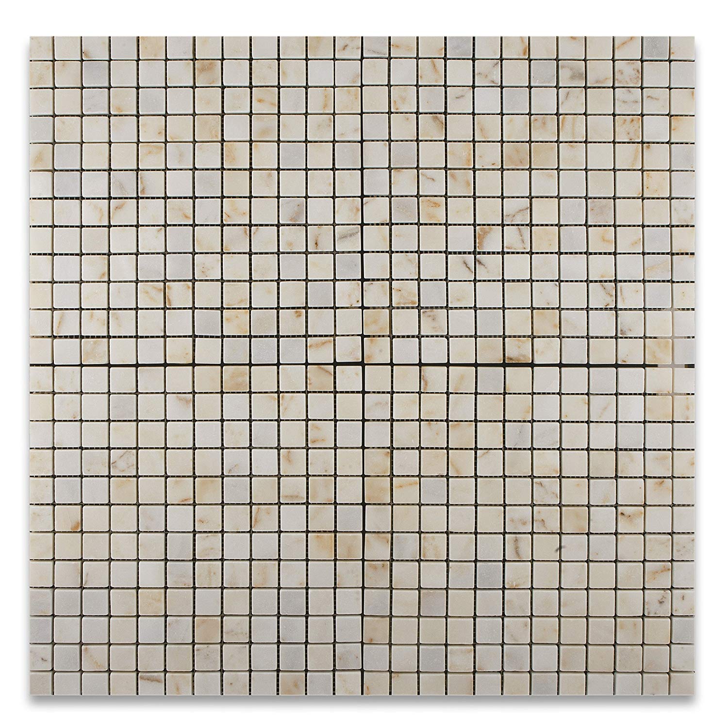 Turkish Afyon Sugar Marble Tumbled 1 X 1 Mosaic Tile on Mesh - 6" X 6" Sample - Tilefornia