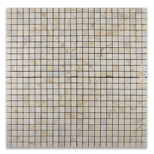 Turkish Afyon Sugar/Gold Marble Tumbled 1 X 1 Mosaic Tile on Mesh - Lot of 50 sq. ft. - Tilefornia