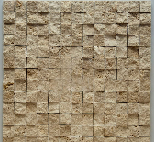 Light 1 X 1 Split Face Travertine Mosaic Tile - Tilefornia