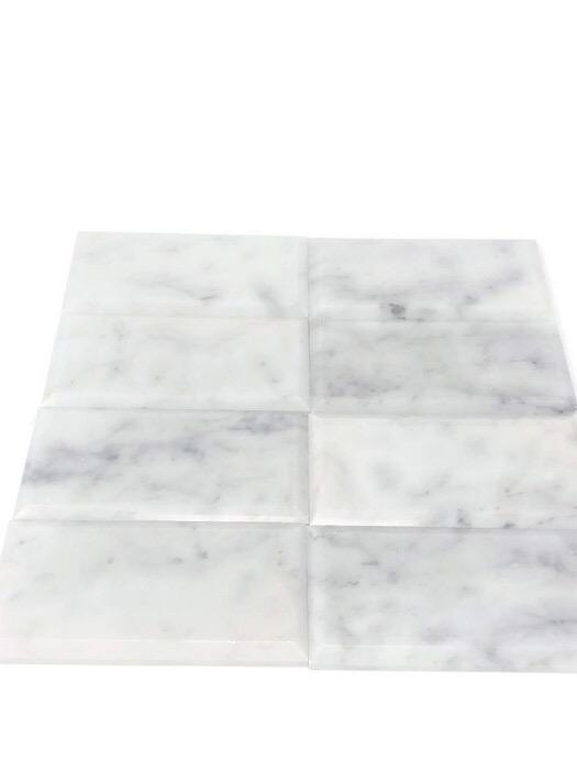 Tilefornia Italian Carrara White 3" X 6" Deep Beveled Field Subway Tile Polished/Honed - Tilefornia