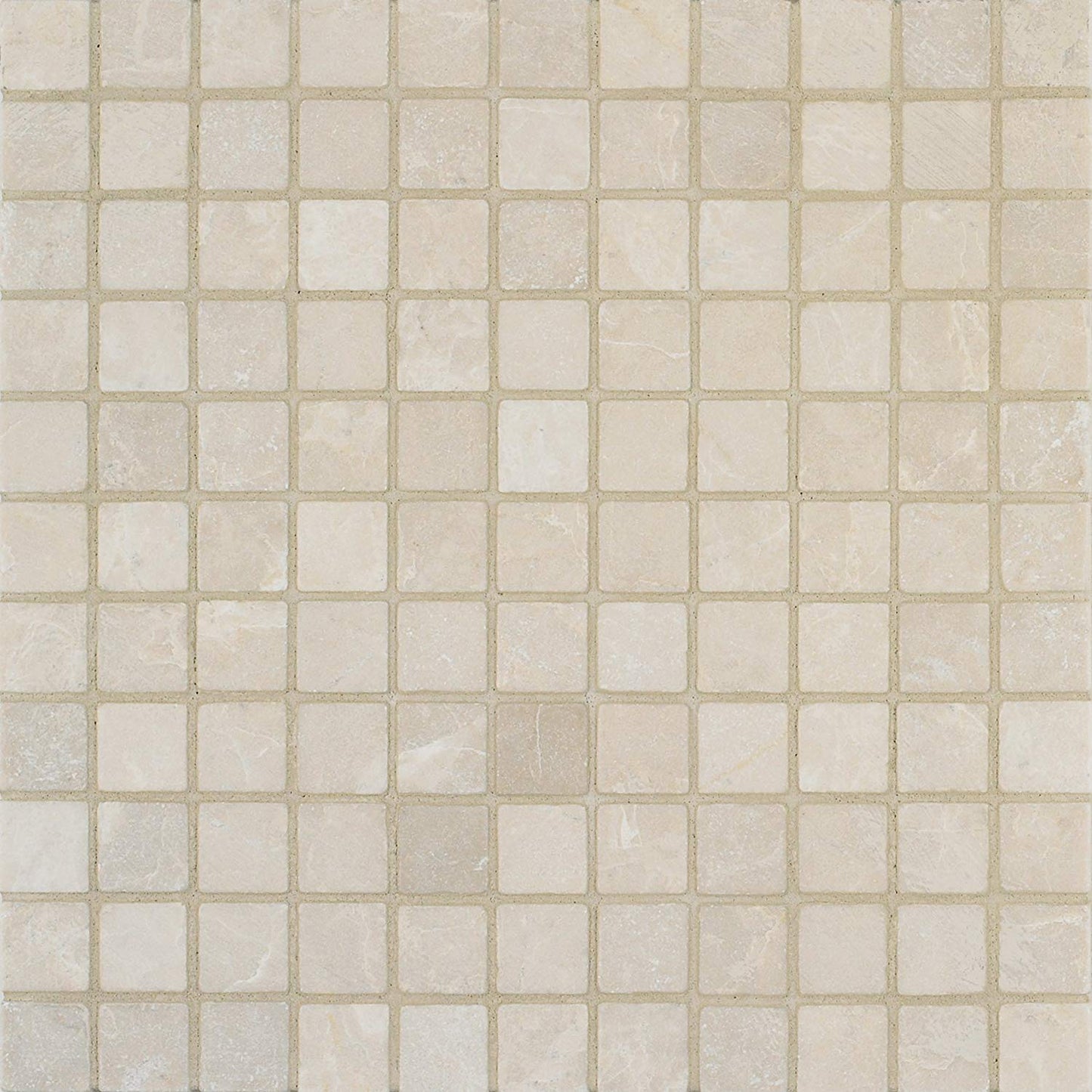 Arizona Tile 12 by 12-Inch Mosaic made from 1 by 1-Inch Tumbled Marble Tiles, Crema Marfil, 10-Pack - Tilefornia