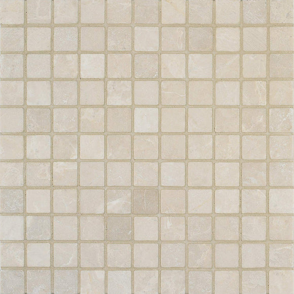 Arizona Tile 12 by 12-Inch Mosaic made from 1 by 1-Inch Tumbled Marble Tiles, Crema Marfil, 10-Pack - Tilefornia