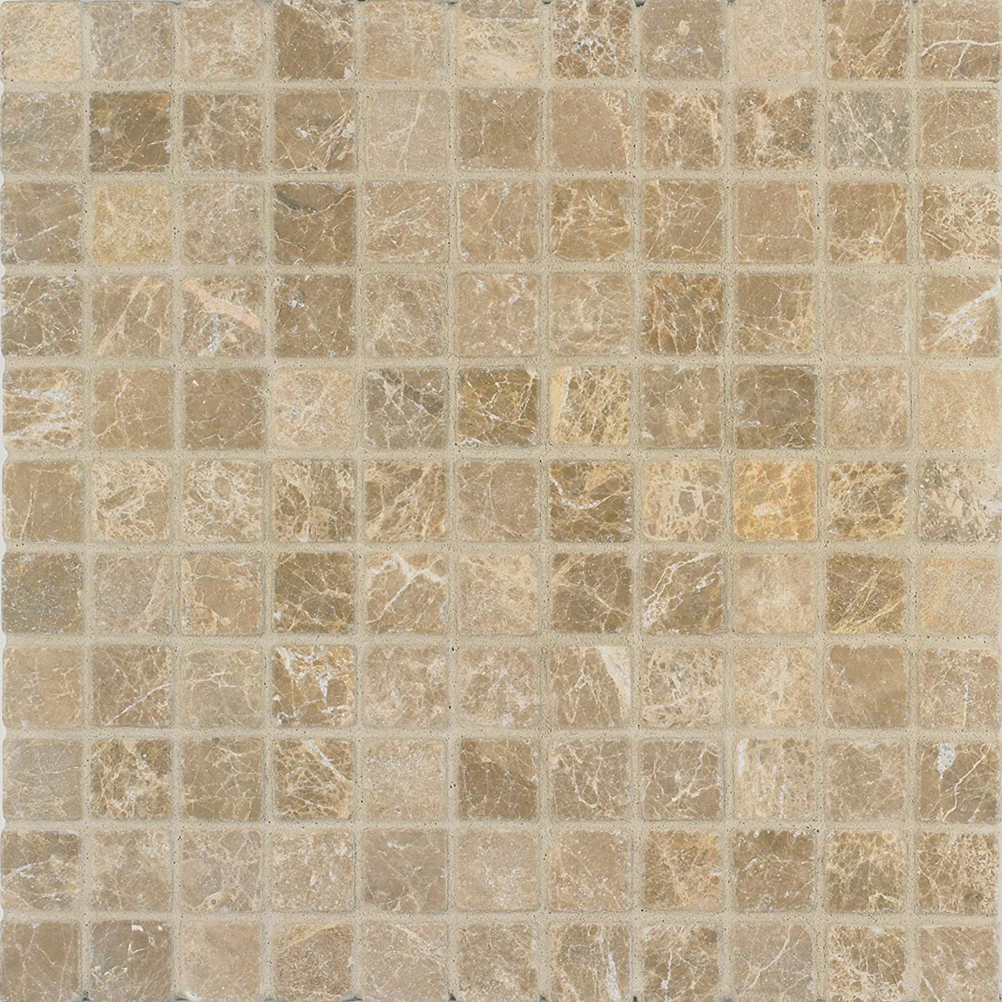 Arizona Tile 12 by 12-Inch Mosaic made from 1 by 1-Inch Tumbled Marble Tiles, Emperador Light, 10-Pack - Tilefornia
