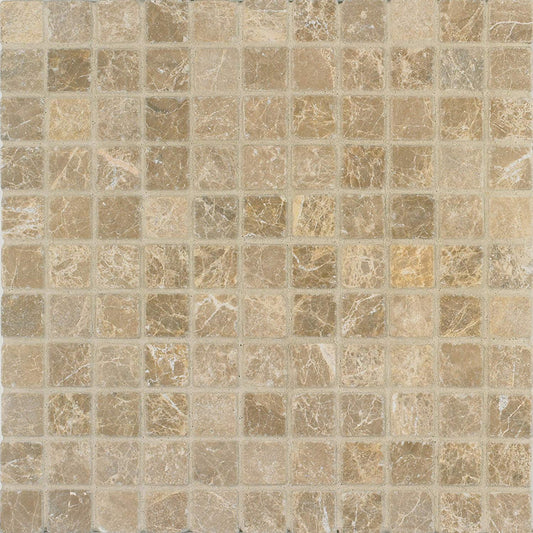 Arizona Tile 12 by 12-Inch Mosaic made from 1 by 1-Inch Tumbled Marble Tiles, Emperador Light, 10-Pack - Tilefornia