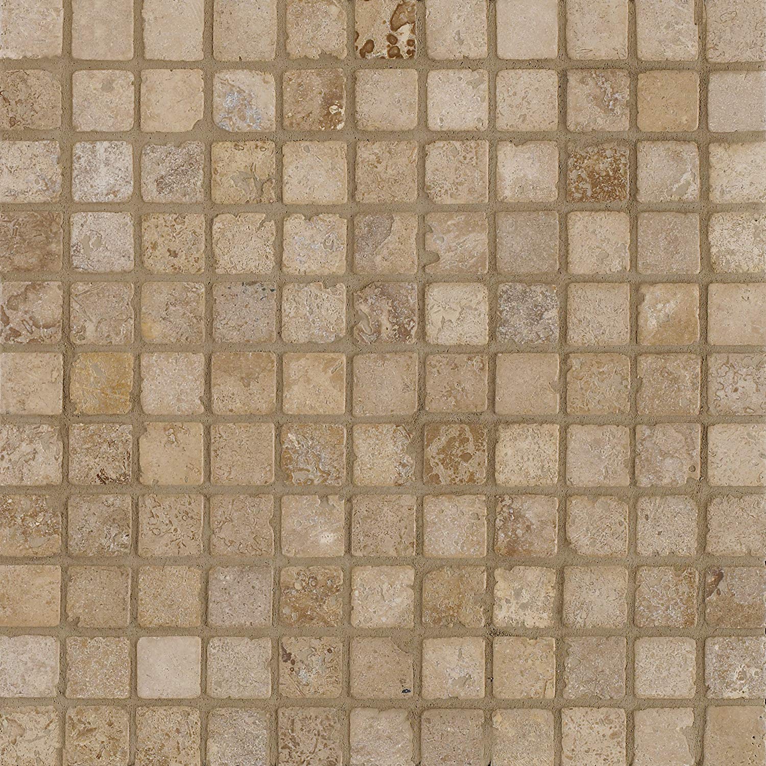 Arizona Tile 12 by 12-Inch Mosaic made from 1 by 1-Inch Tumbled Travertine Tiles, Mexican Noce, 10-Pack - Tilefornia