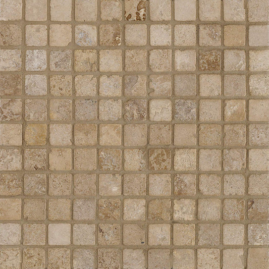 Arizona Tile 12 by 12-Inch Mosaic made from 1 by 1-Inch Tumbled Travertine Tiles, Mexican Noce, 10-Pack - Tilefornia