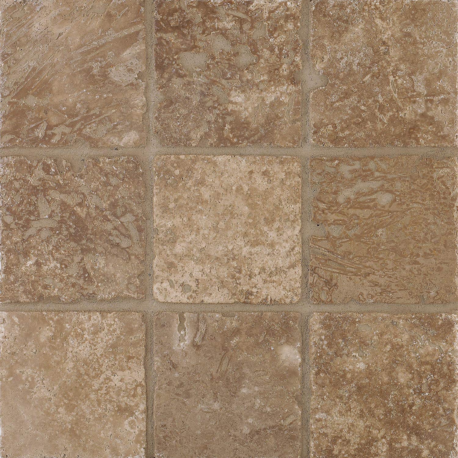 Arizona Tile 4 by 4-Inch Tumbled Travertine Tile, Mexican Noce, 10-Total Square Feet - Tilefornia