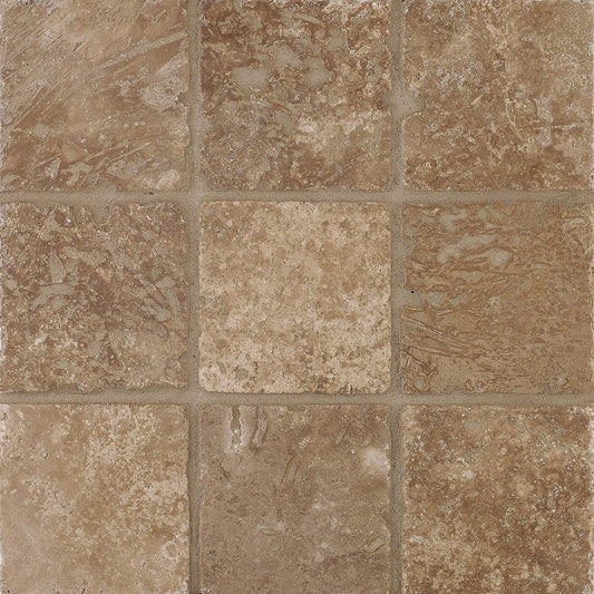 Arizona Tile 4 by 4-Inch Tumbled Travertine Tile, Mexican Noce, 10-Total Square Feet - Tilefornia