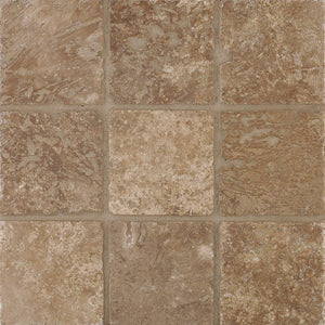 Arizona Tile 4 by 4-Inch Tumbled Travertine Tile, Mexican Noce, 10-Total Square Feet - Tilefornia