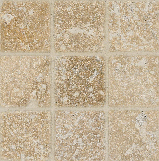 Arizona Tile 4 by 4-Inch Tumbled Travertine Tile, Troy, 5-Total Square Feet - Tilefornia