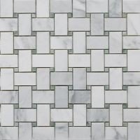 White Carrara Marble Mosaic Tile with Green & Ming Dots, Polished