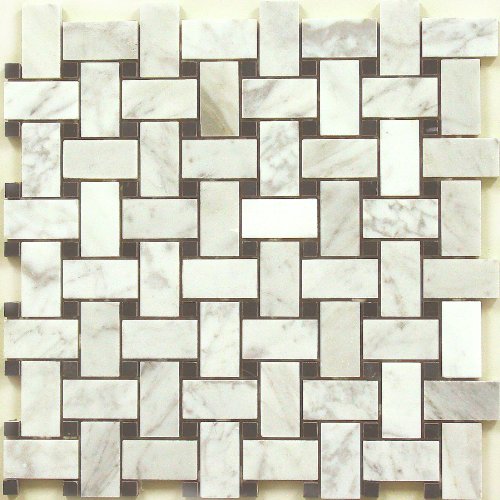 Bianco Carrara with Black Dot Marble Tweed Mosaic Backsplash Marble Tile - Tilefornia