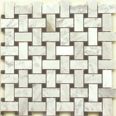 White Carrara Marble Mosaic Tile with Black Dots, Natural