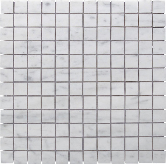Tilefornia Bianco White Carrara Premium Italian Polished Marble Mosaic Tiles 1 Square Feet ( 1'' x 1'' MOSAIC) - Tilefornia