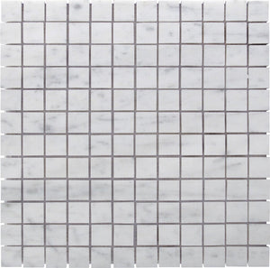 Tilefornia Bianco White Carrara Premium Italian Polished Marble Mosaic Tiles 1 Square Feet ( 1'' x 1'' MOSAIC) - Tilefornia