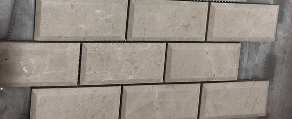 Botticino Marble 2X4 Deep-Beveled Polished Brick Mosaic Tile - Tilefornia