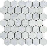 Tilefornia Italian Carrara White Marble 2" Hexagon Mosaic Tile Polished/Honed - Tilefornia